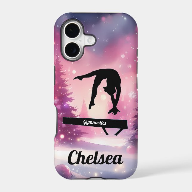 Sparkle Balance Beam Gymnastics Purple Pink Winter iPhone Case (Back)