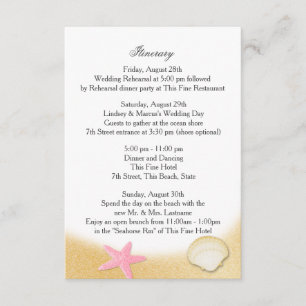 Sparkle Beach Seashell Pink Wedding Intinerary Invitation