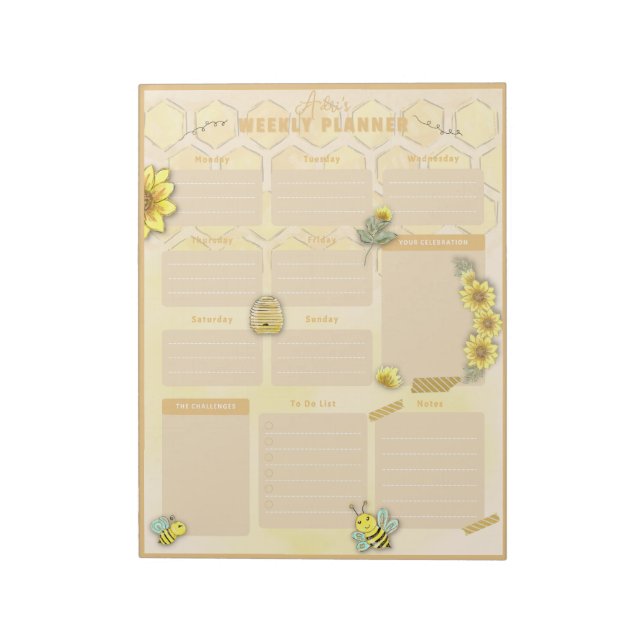Sparkle Bee Weekly Planner Notepad (Rotated)