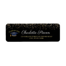 Sparkle Black and Gold Graduation Return Address