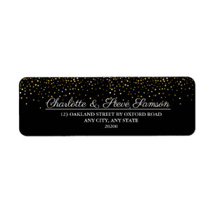 Sparkle Black and Gold Wedding Return Address Label