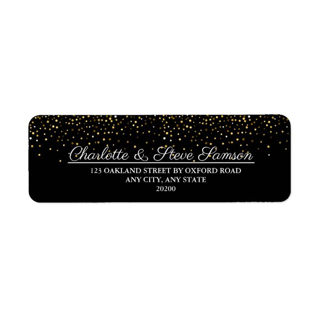 Sparkle Black and Gold Wedding Return Address  Label (Front)