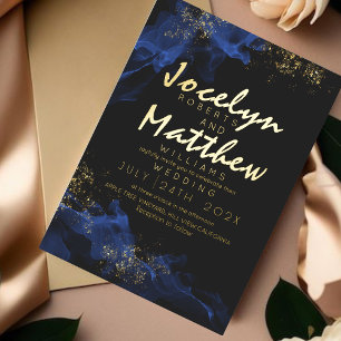 Sparkle Black Dusty Blue gold Watercolor Wedding Foil Invitation
