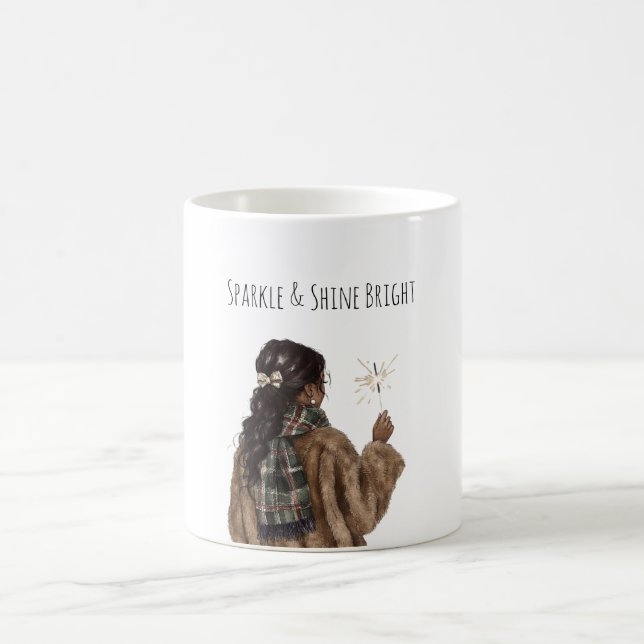 Sparkle Black Girl Christmas New Year Coffee Mug (Center)