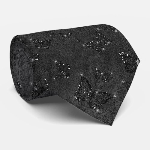 Sparkle Black Glam Butterflies  Neck Tie