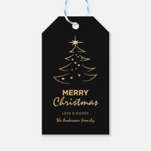 Sparkle Black  Gold Christmas Tree Gift Tags