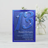 Sparkle Blue 13th Birthday Party Invitations (Standing Front)