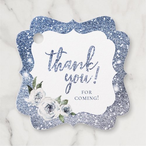 Sparkle blue glitter and floral thank you favor tags