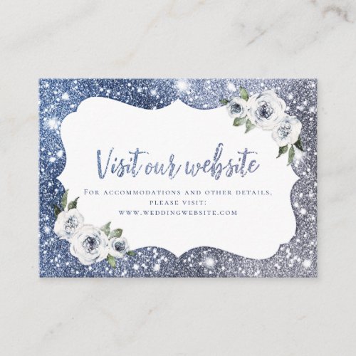 Sparkle Blue Glitter Floral Website Insert Card