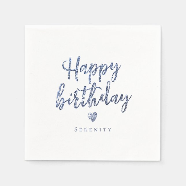Sparkle blue glitter happy birthday napkins (Front)