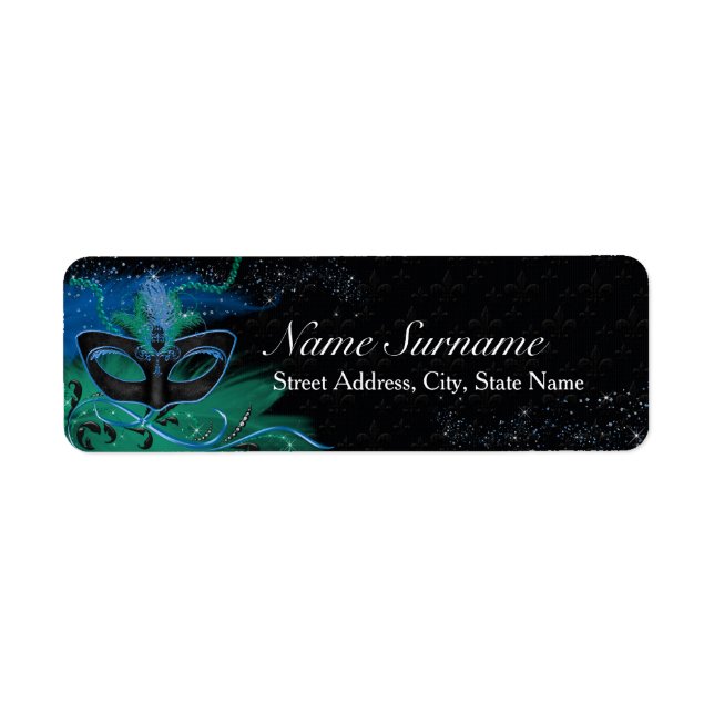 Sparkle Blue & Green Masquerade Address Labels (Front)