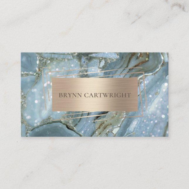 Sparkle Blue Marble and Gold Modern Elegant Business Card (Front)