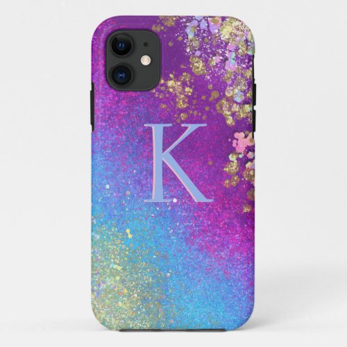 Sparkle Blue  Purple Glitter Monogram iPhone Case