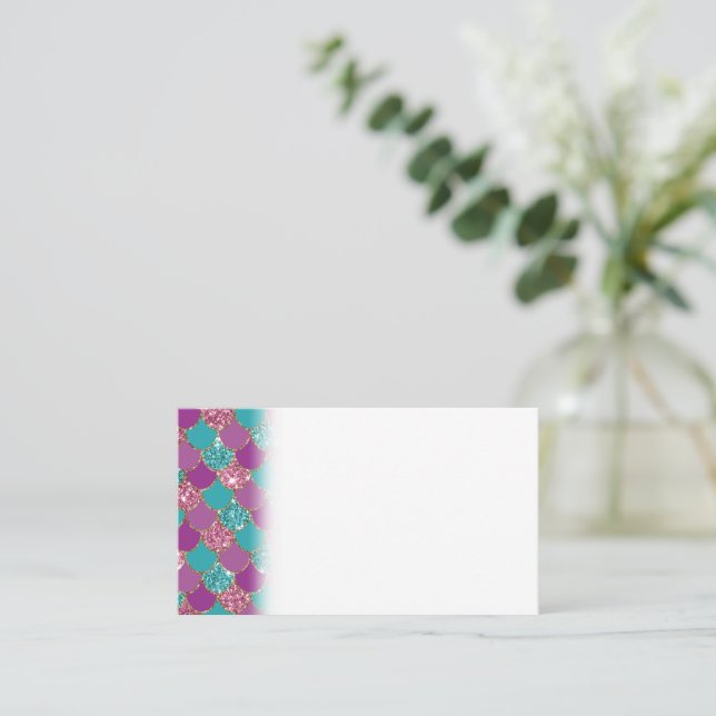 Sparkle Blue Purple Mermaid Tail Fish Scale Bright Business Card (Standing Front)