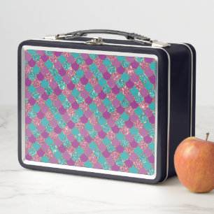 Sparkle Blue Purple Mermaid Tail Fish Scale Bright Metal Lunch Box