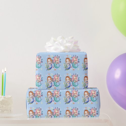 Sparkle Blue Watercolor Mermaid Wrapping Paper