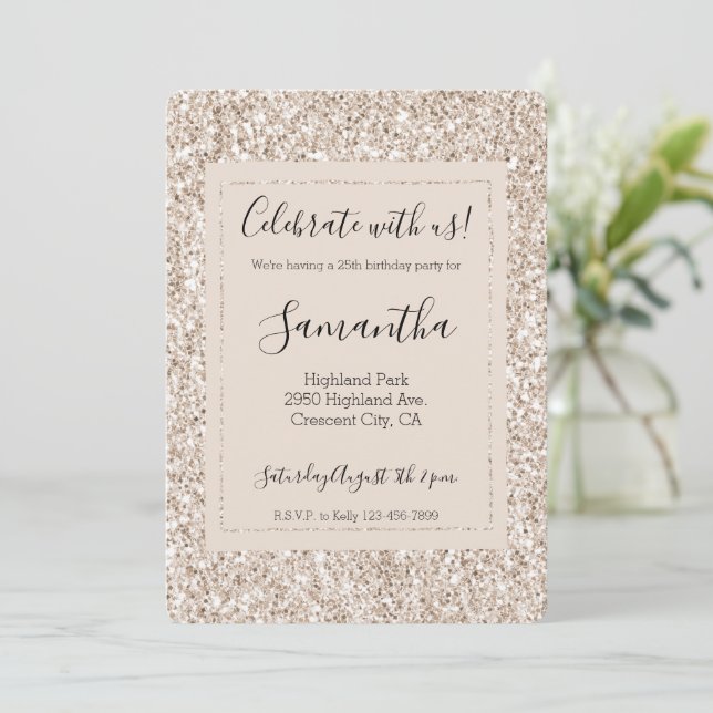 Sparkle Blush Cream Glitz Glitter Invitation (Standing Front)