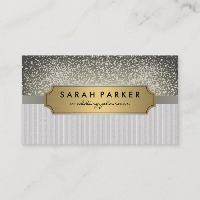 Sparkle Bokeh Faux Linen Metallic Gold Label Business Card (Front)
