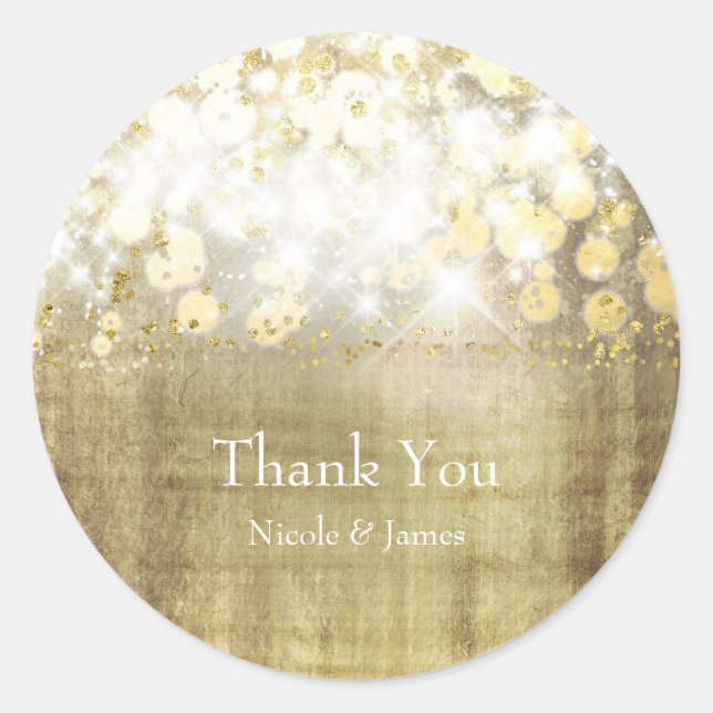 Sparkle Bright Lights Rustic Gold Favor Classic Round Sticker (Front)