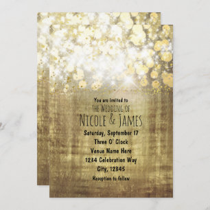 Sparkle Bright Lights Rustic Gold Glam Invitations
