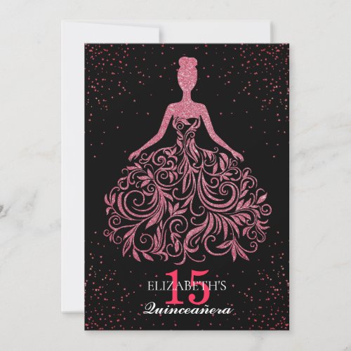 Sparkle Burgundy Black Glitter Dress Quinceaera Invitation