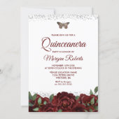 Sparkle Burgundy Jewel Dress Butterfly Quinceanera Invitation (Back)