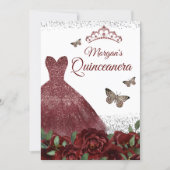 Sparkle Burgundy Jewel Dress Butterfly Quinceanera Invitation (Front)