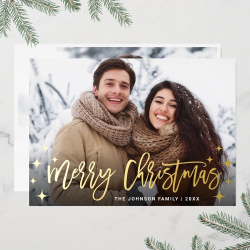 Sparkle Christmas 2 PHOTO Greeting Gold Foil Holiday Card