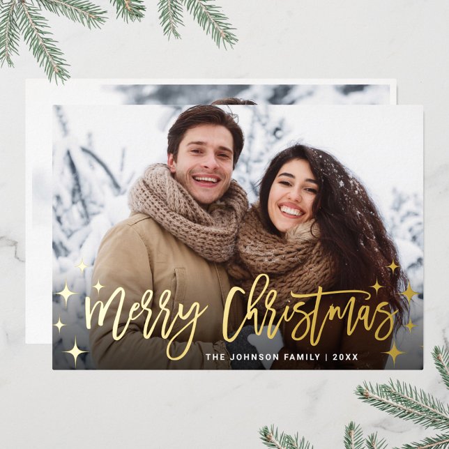 Sparkle Christmas 2 PHOTO Greeting Gold Foil Holiday Card (Creator Uploaded)