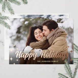 Sparkle Christmas 2 PHOTO Greeting Rose Gold Foil Holiday Card