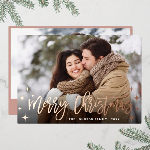Sparkle Christmas 2 PHOTO Greeting Rose Gold Foil Holiday Card