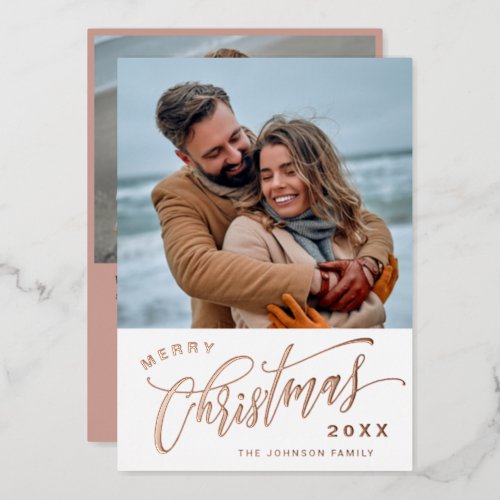 Sparkle Christmas 2 PHOTO Rose Gold Foil Holiday Card