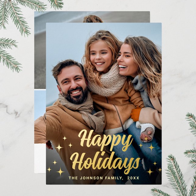 Sparkle Christmas 4 PHOTO Greeting Gold Foil Holiday Card (Creator Uploaded)