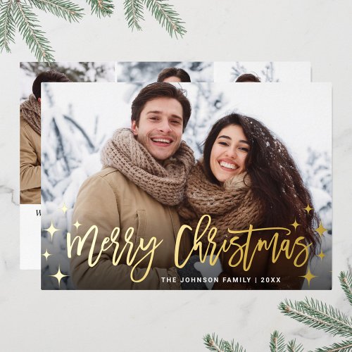Sparkle Christmas 4 PHOTO Greeting Gold Foil Holiday Card