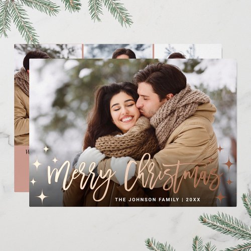 Sparkle Christmas 4 PHOTO Greeting Rose Gold Foil Holiday Card