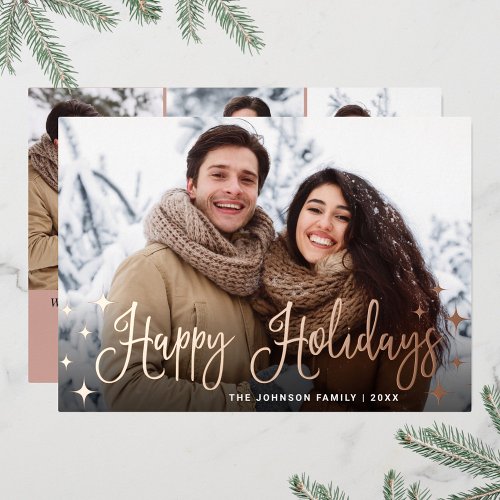 Sparkle Christmas 4 PHOTO Greeting Rose Gold Foil Holiday Card