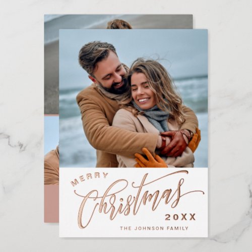 Sparkle Christmas 4 PHOTO Rose Gold Foil Holiday Card