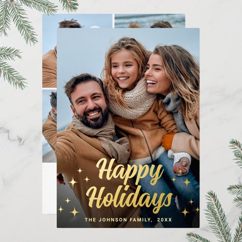 Sparkle Christmas 5 PHOTO Greeting Gold Foil Holiday Card