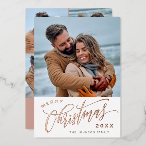 Sparkle Christmas 5 PHOTO Rose Gold Foil Holiday Card