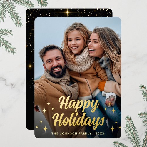 Sparkle Christmas PHOTO Greeting Gold Foil Holiday Card
