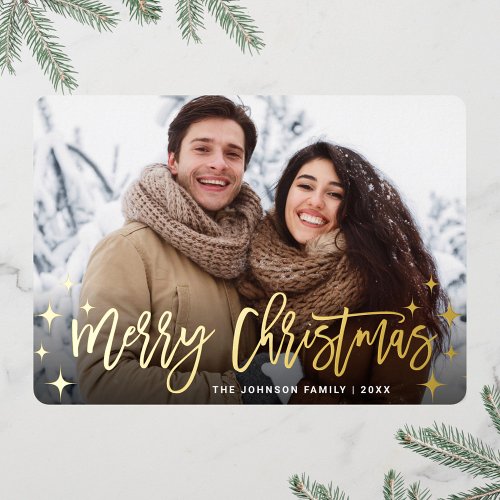 Sparkle Christmas PHOTO Greeting Gold Foil Holiday Card