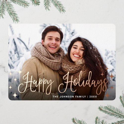 Sparkle Christmas PHOTO Greeting Rose Gold Foil Holiday Card