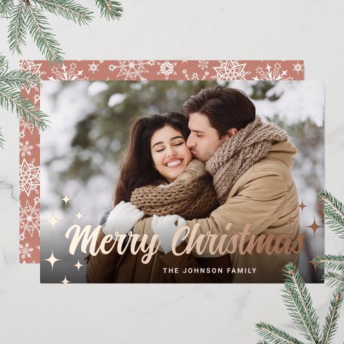 Sparkle Christmas PHOTO Greeting Rose Gold Foil Holiday Card