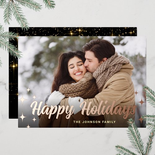 Sparkle Christmas PHOTO Greeting Rose Gold Foil Holiday Card