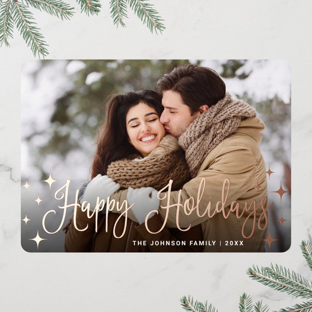 Sparkle Christmas PHOTO Greeting Rose Gold Foil Holiday Card (Creator Uploaded)