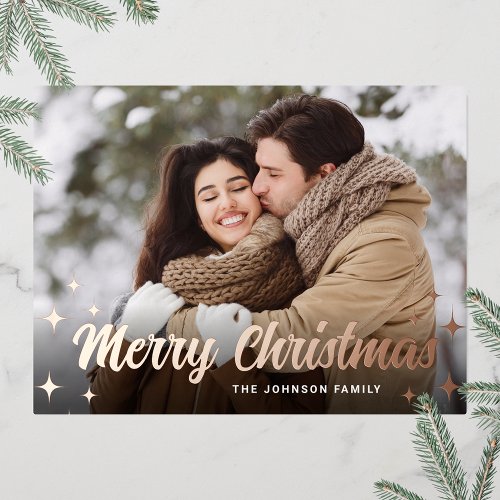Sparkle Christmas PHOTO Greeting Rose Gold Foil Holiday Postcard