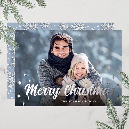 Sparkle Christmas PHOTO Greeting Silver Foil Holiday Card