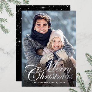 Sparkle Christmas PHOTO Greeting Silver Foil Holiday Card