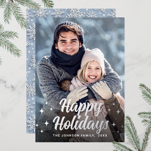 Sparkle Christmas PHOTO Greeting Silver Foil Holiday Card