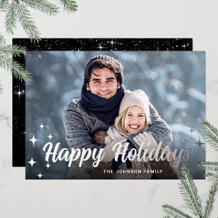 Sparkle Christmas PHOTO Greeting Silver Foil Holiday Card